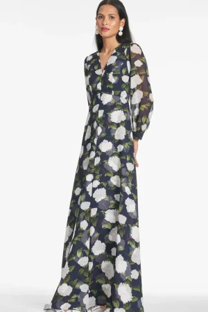 Clearance Penny Gown - Navy/Ivory Moonlit Garden Daytime | Warm Weather
