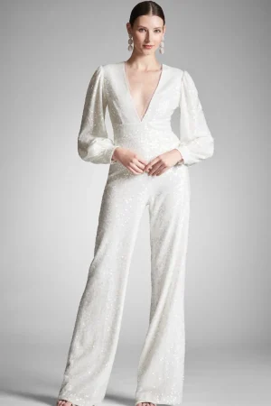 Cheap Presly Jumpsuit - Ivory Sequins Engagement Party | Rehearsal Dinner
