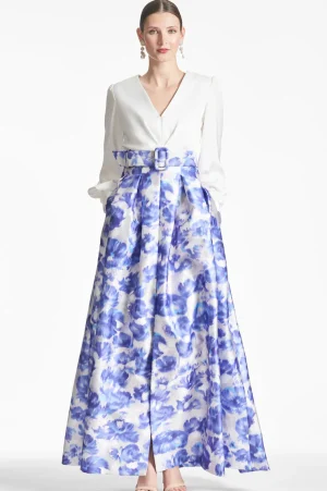 New Zoe Gown - Off White/Azure Watercolor Winter | Ball Gowns