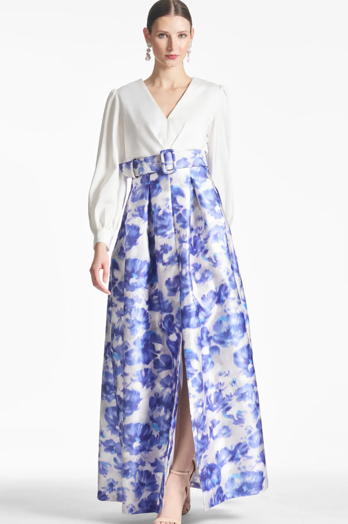 New Zoe Gown - Off White/Azure Watercolor Winter | Ball Gowns