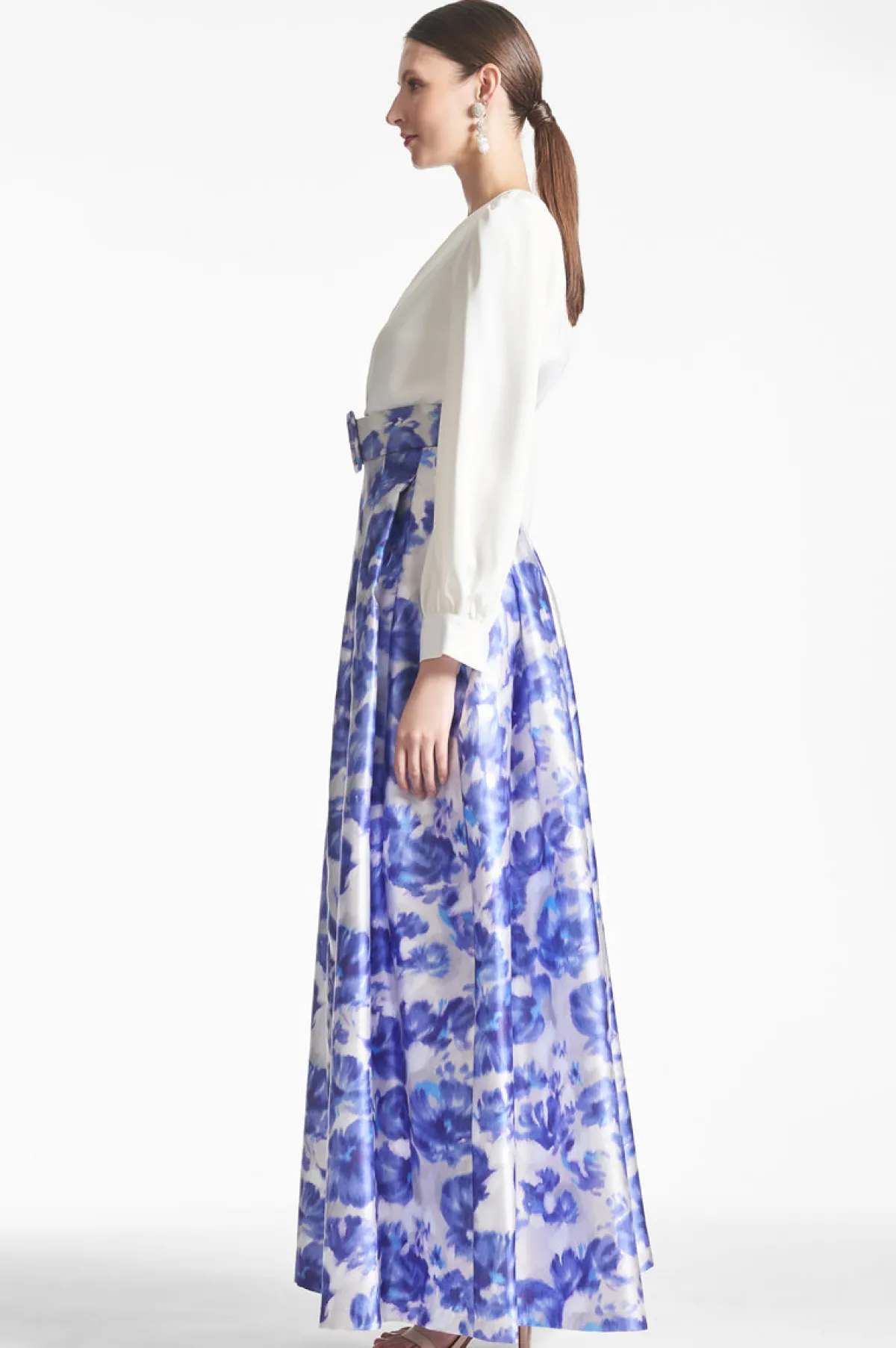 New Zoe Gown - Off White/Azure Watercolor Winter | Ball Gowns