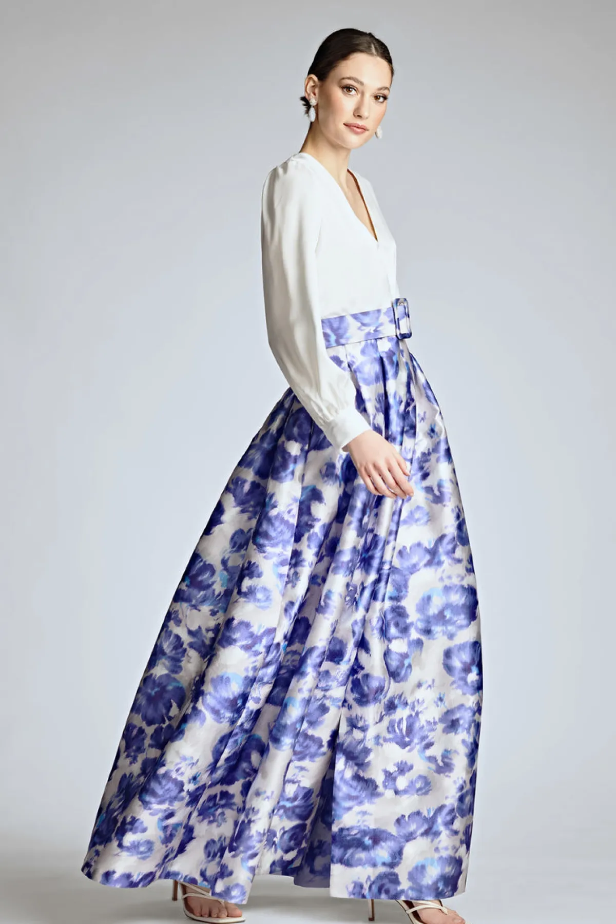 New Zoe Gown - Off White/Azure Watercolor Winter | Ball Gowns